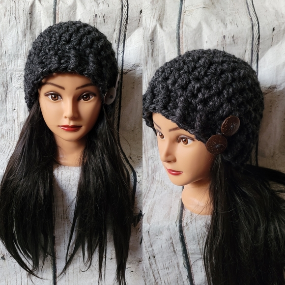 Hand Crafted Accessories - Women's Crochet Gray Wool winter hat